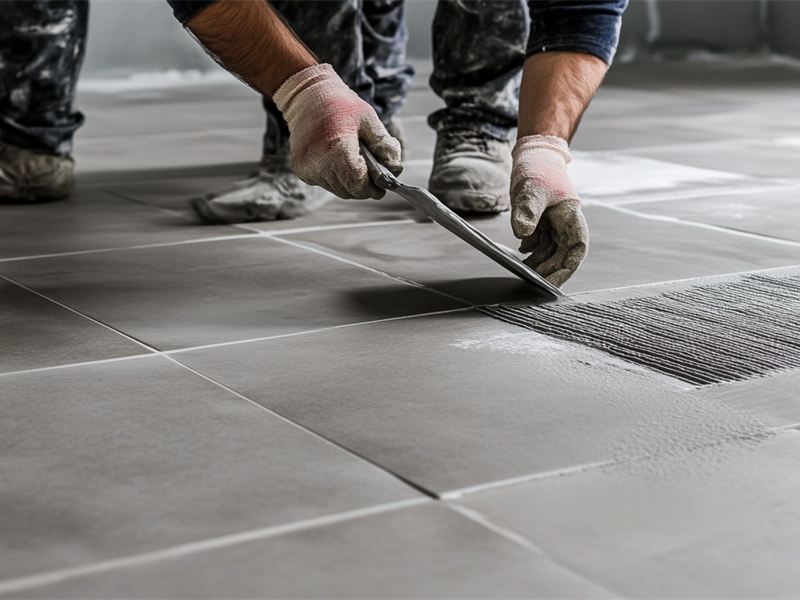 Aplicação de argamassa para assentamento de piso técnico